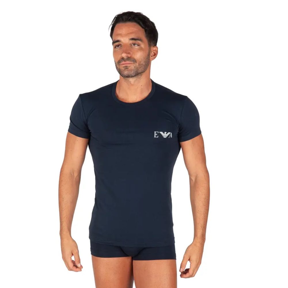 Emporio Armani's 2 Pack Lounge Crew Neck T-Shirt in Blue AF14131