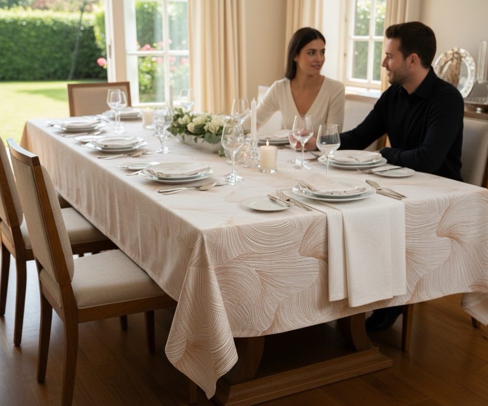 Tovaglia Vallesusa Zante 18 posti + 18 tovaglioli rettangolare, Rame