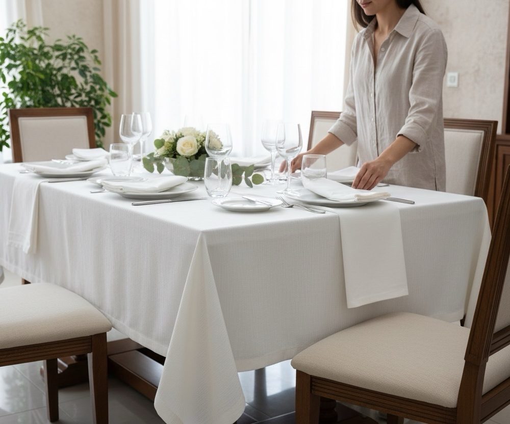 Tovaglia Vallesusa Lia 6 posti + 6 tovaglioli, rettangolare, bianco