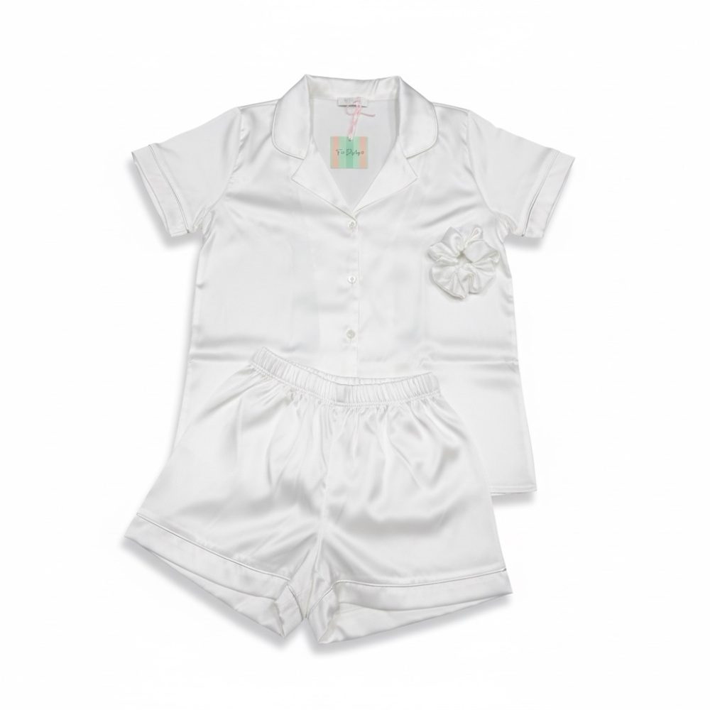 Pigiama bambina raso filo D’Angelo bianco