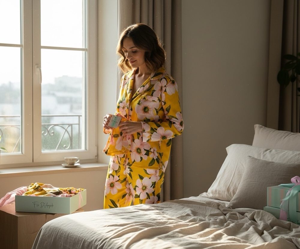 Pigiama donna raso filo D’Angelo giallo