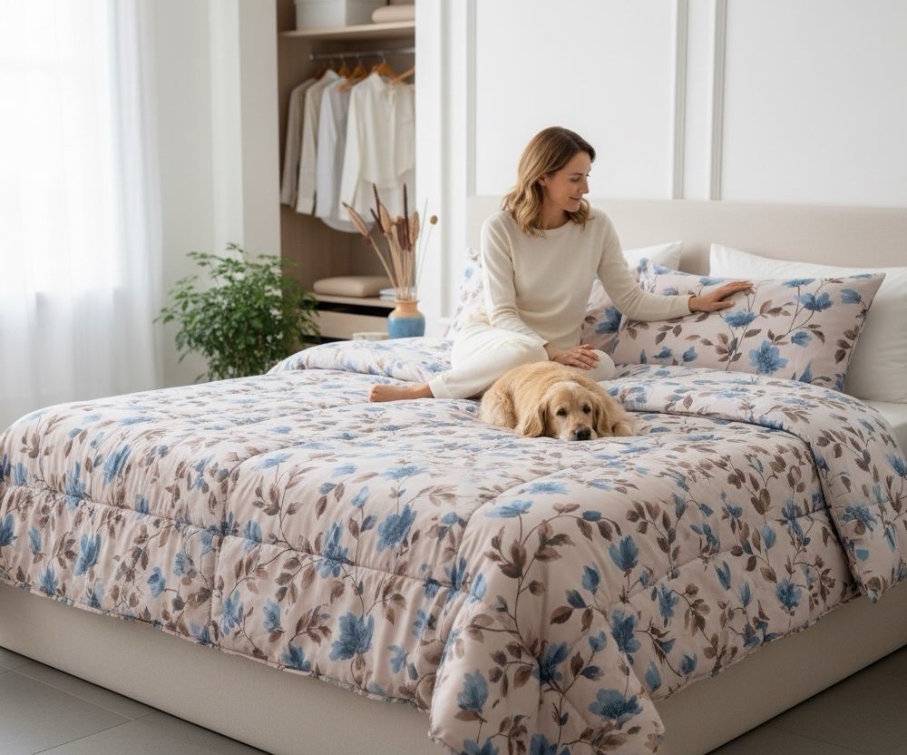 Trapunta matrimoniale somma stampata all over inchiostro