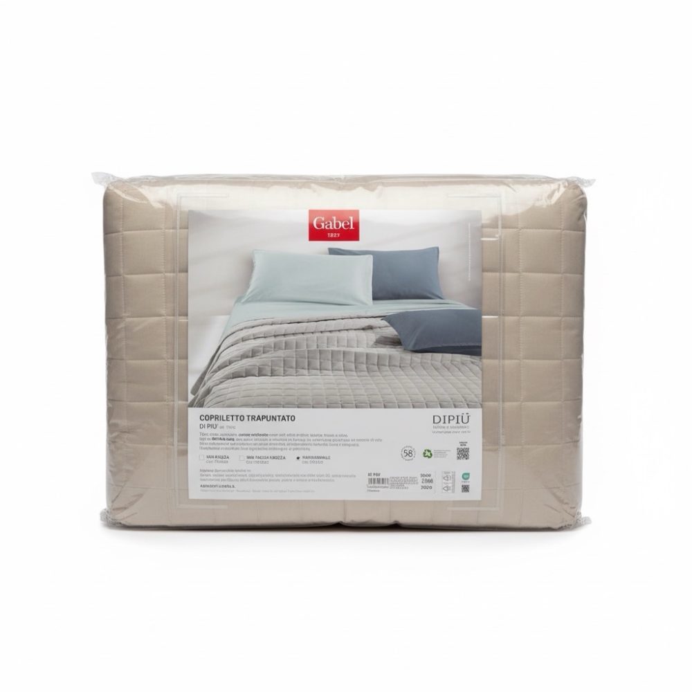 Copriletto trapuntato matrimoniale gabel cotone tinta unita tela da 58 fili ostrica