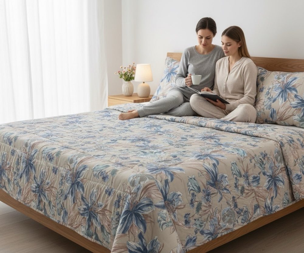 Copriletto trapuntato gabel 2pz profumo di lavanda smoki blue