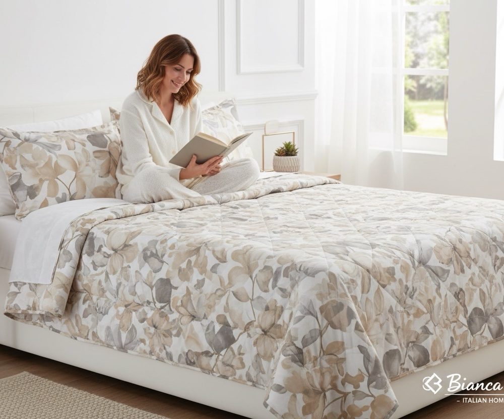 Copriletto trapuntato maestri cotonieri home 2 pz 100x100 cotone grigio tortora bianco