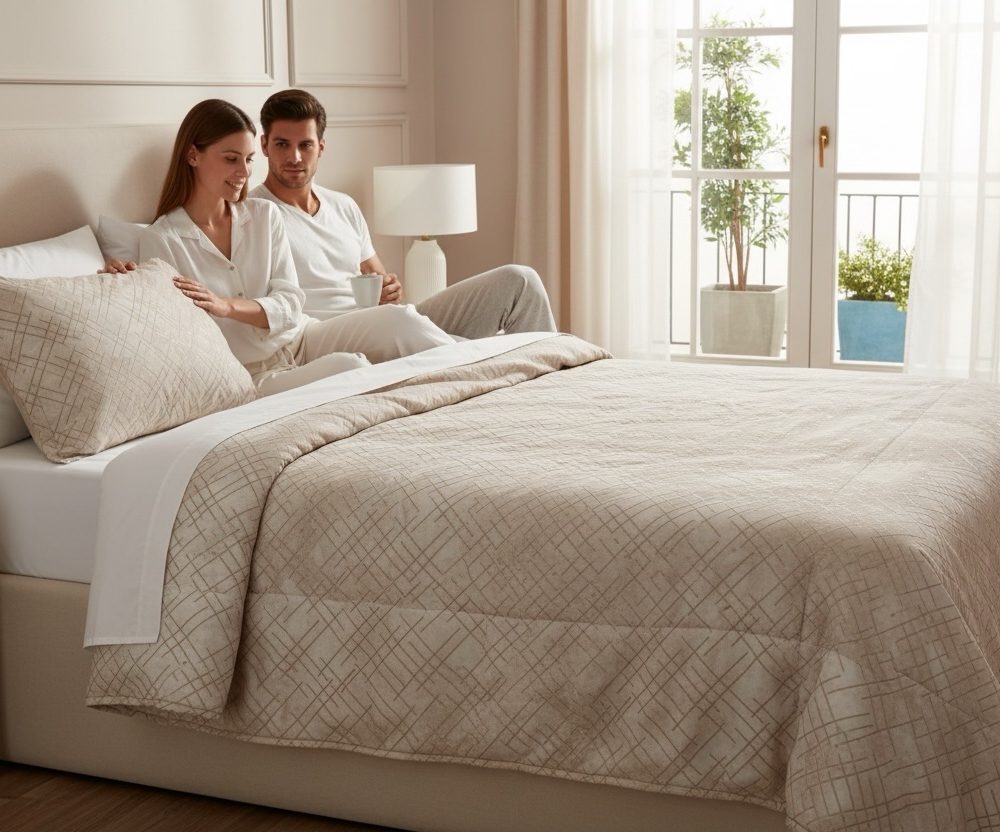 Copriletto trapuntato vallesusa 2 piazze Jacquard beige oro