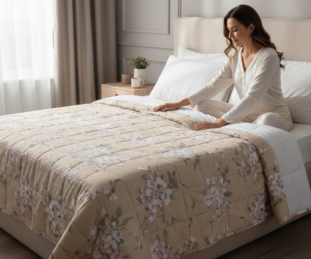 Copriletto trapuntato somma 2 piazze flora variante naturale