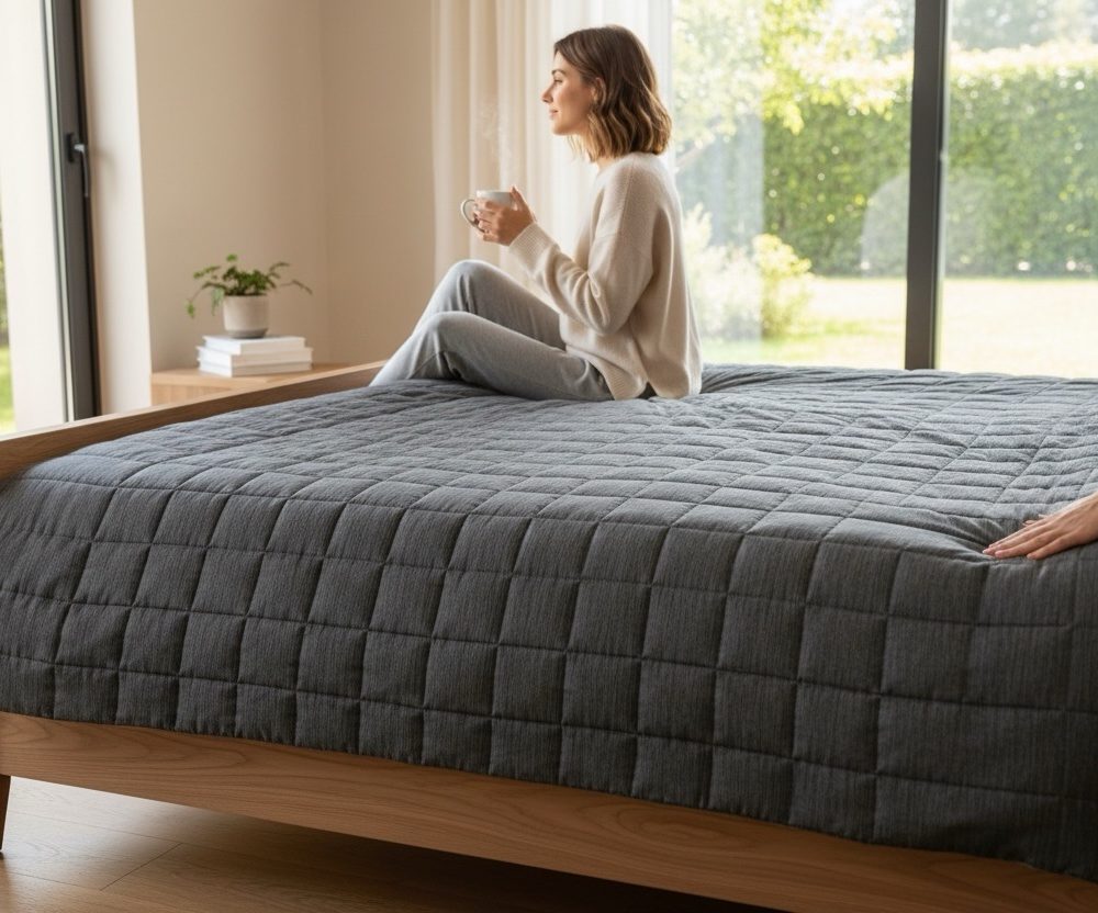 Copriletto trapuntato somma 2 piazze raso stampa all -over var piombo