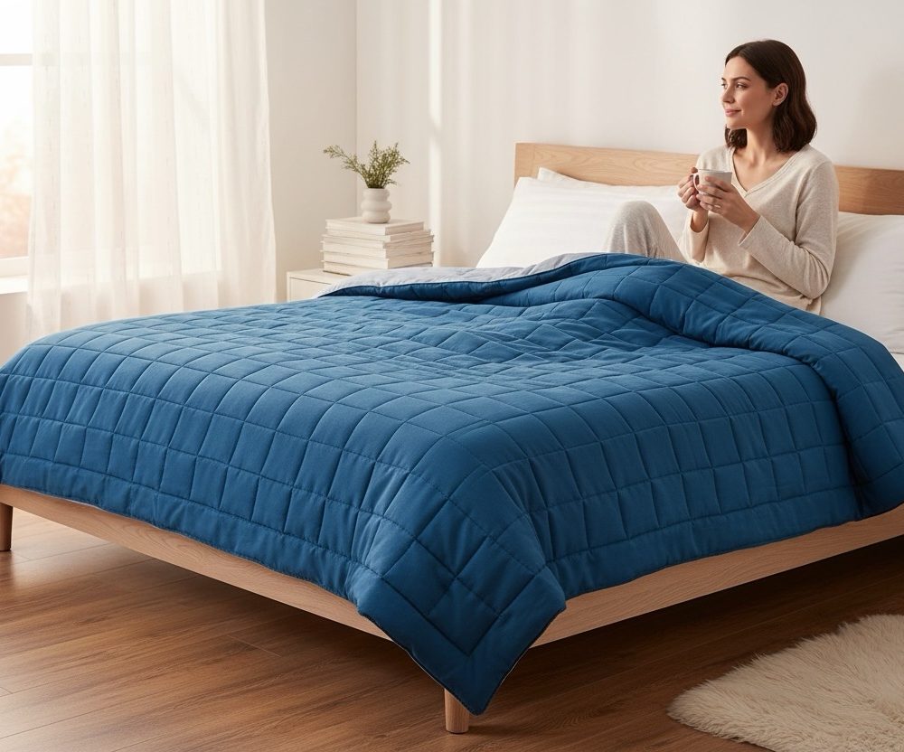 Copriletto trapuntato gabel 2 piazze tinta unita blu ottanio