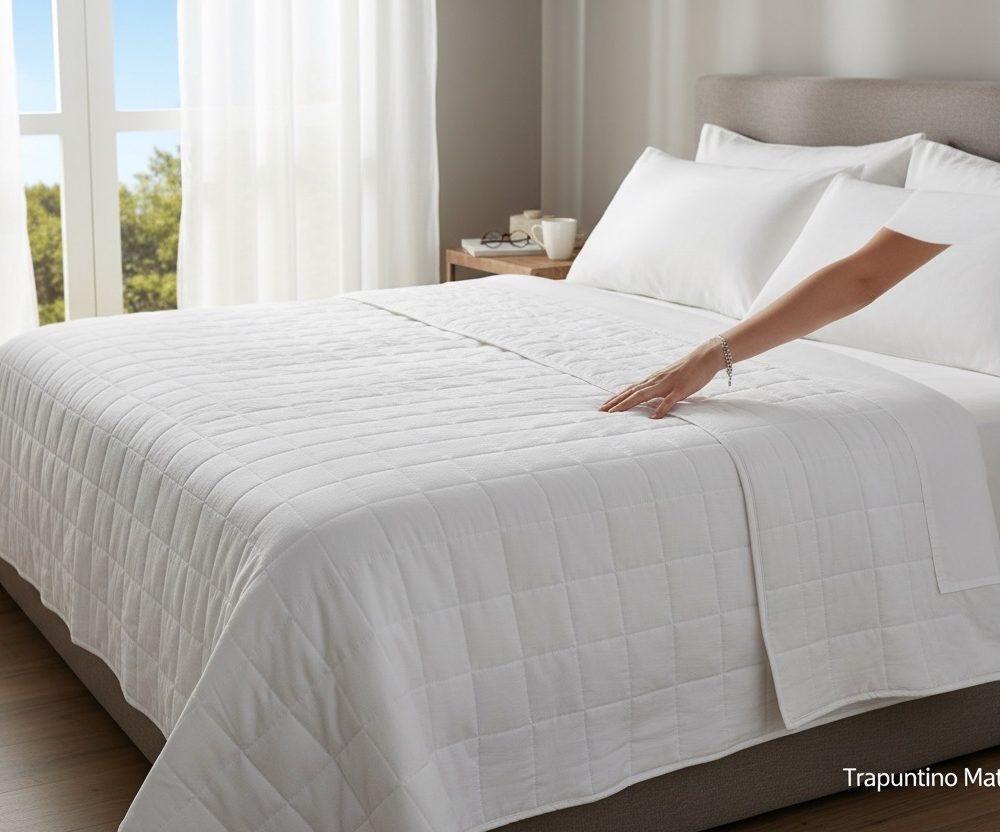 Copriletto trapuntato 2 piazze raso stampa all-over var bianco