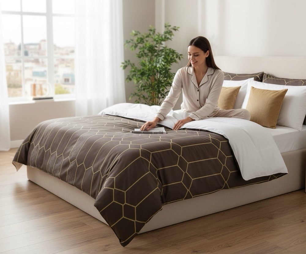 Completo copripiumino 1 piazza e mezza Gabel Deco' Greige