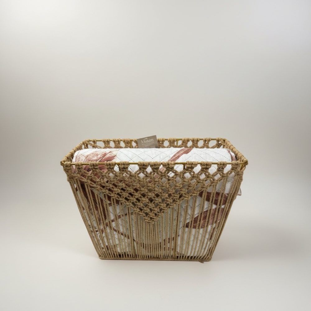 Trapuntino matrimoniale Maxim Beige e bianco + cestino