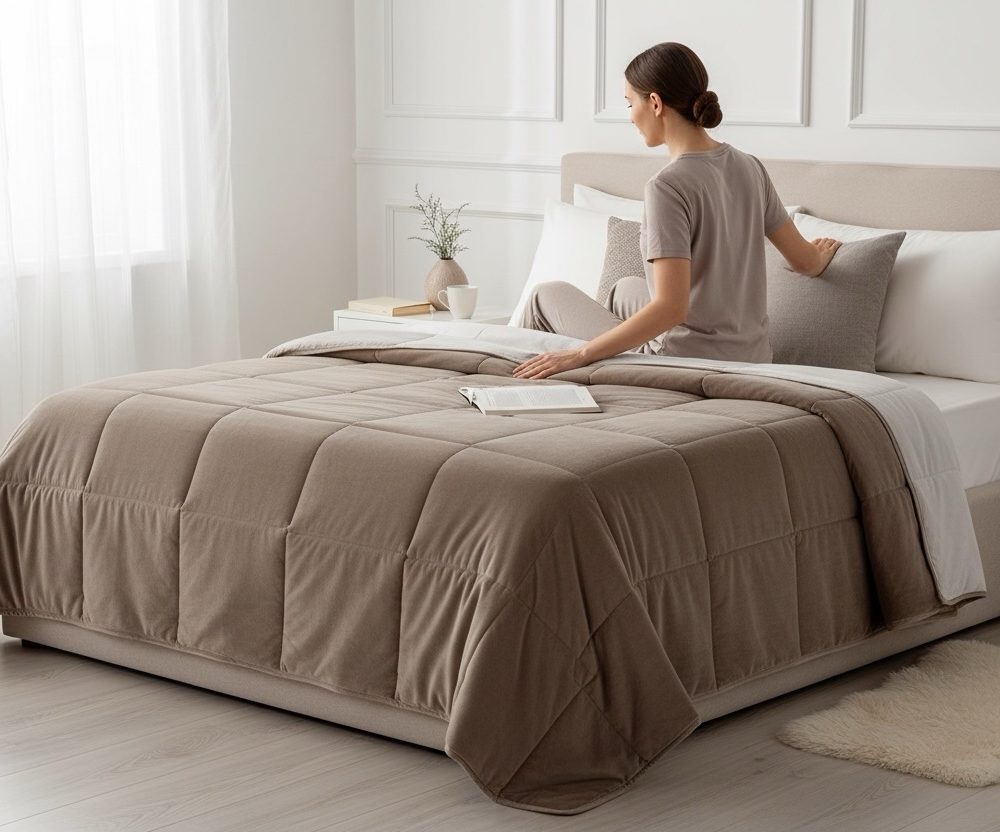 Trapunta un posto e mezzo velluto tortora Marta Marzotto