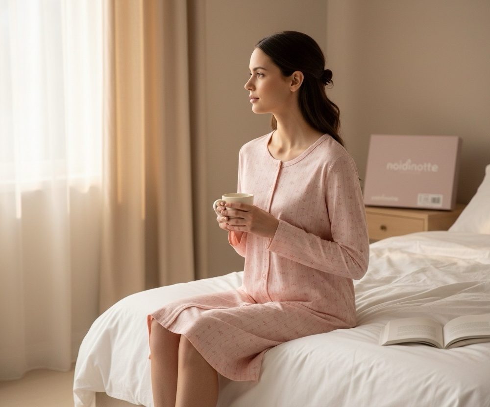 Camicia da notte manica lunga noi di notte jersy di cotone rosa pallido