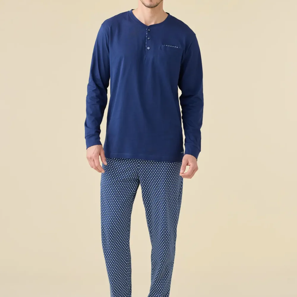 Pigiama uomo estivo in cotone Noi di notte fc3225AS Blu Riviera + Blu Navy