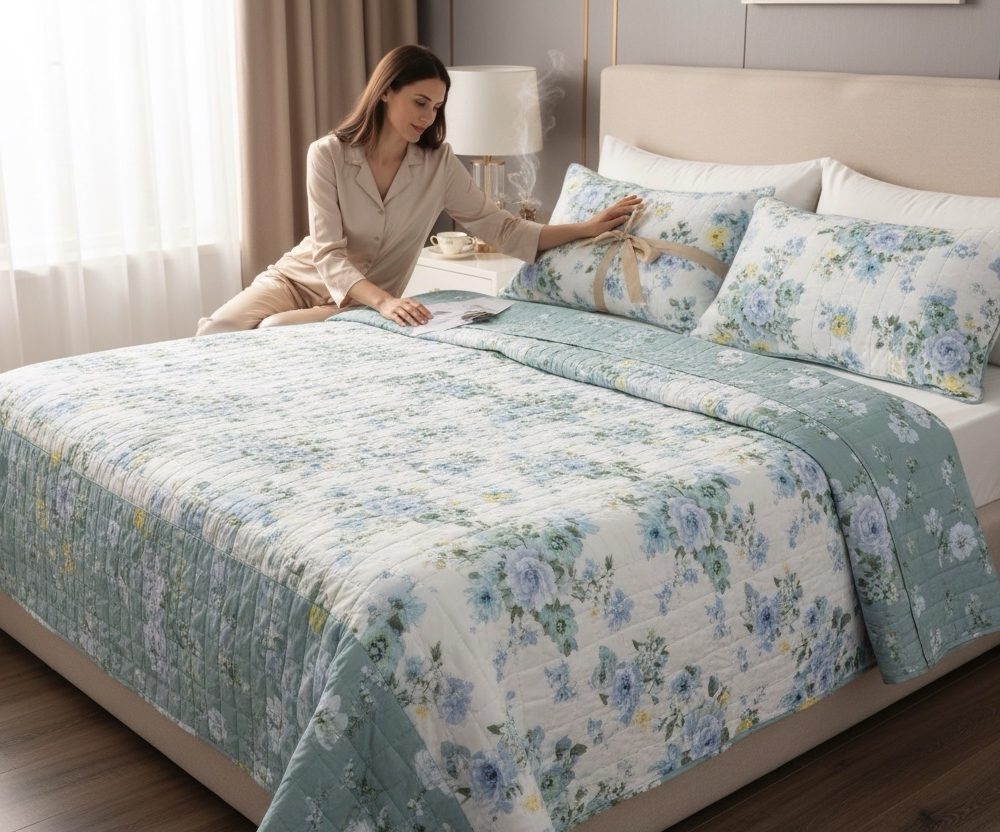 Copriletto trapuntato matrimoniale linea oro